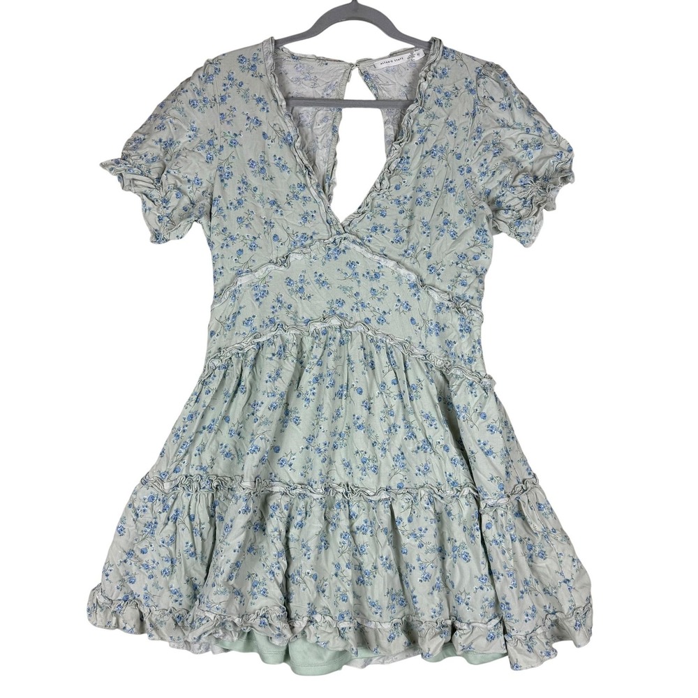 Altar'd State Dress Womens XL Green Floral‎ Short Sleeve Ruffle Tiered Lined